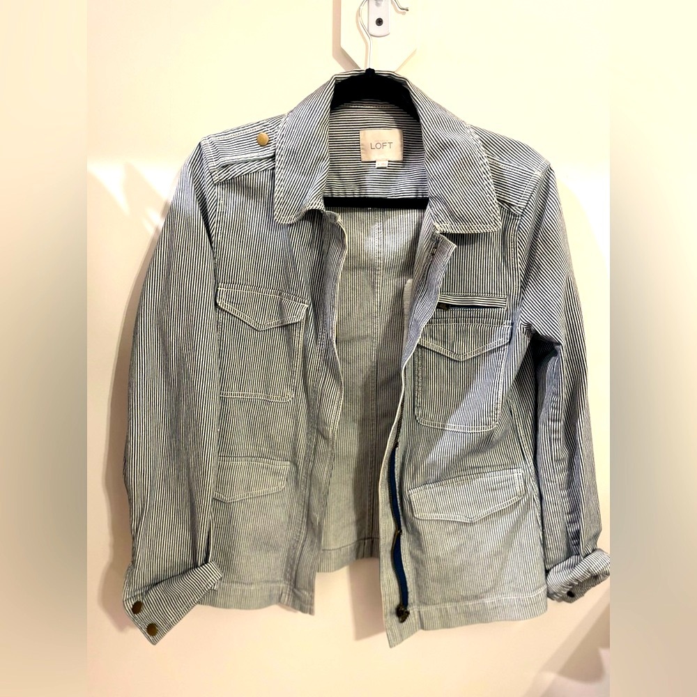 LOFT Railroad Stripe Denim City Jacket, size medium